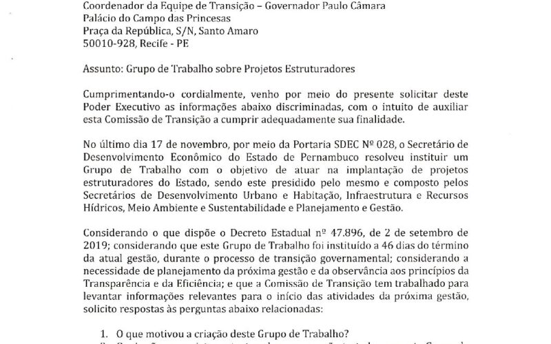 governo de transição Pernambuco……. Oficio 050/2022